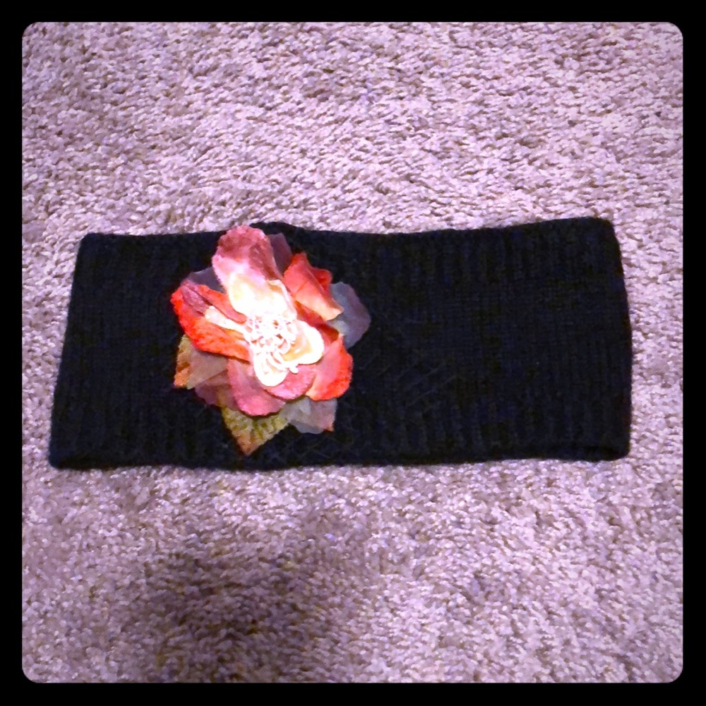 Beautiful black head wrap with flower and tule